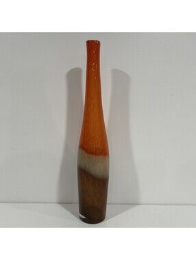 Vintage 1960s Style Tall Slender Bud Vase Orange Red Lava Glaze 20” Art Deco